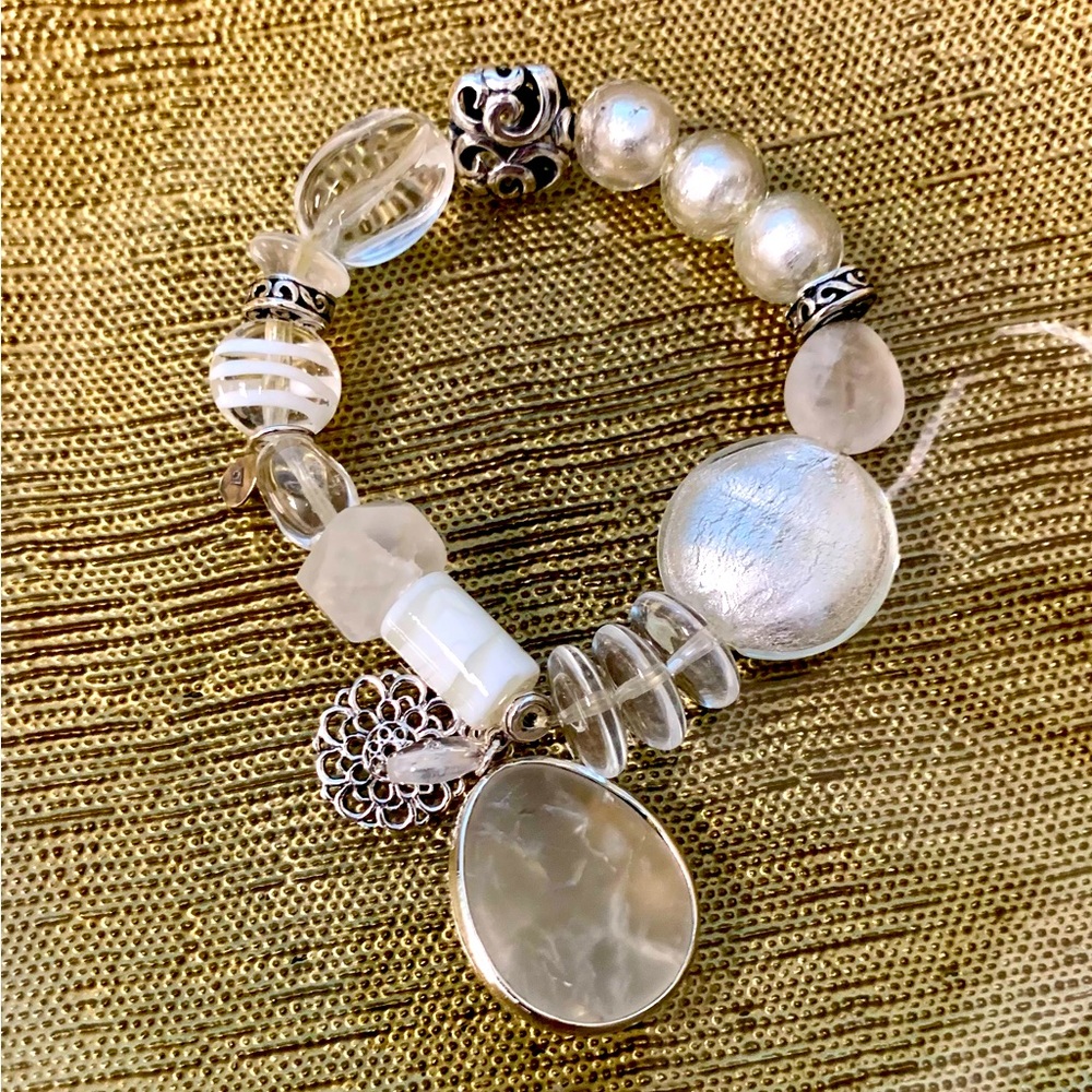 Silpada Sterling Silver White Quartz Stretch Bracelet